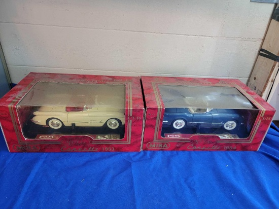 2 Mira Die-Cast Corvette Cars 1953 1954 MIB 1:18