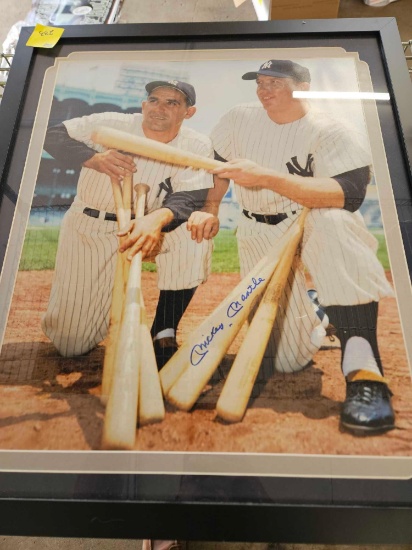 Mickey Mantle signed print, cert