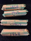 4 rolls of dimes, 1965-1968