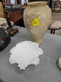 Glass vase, milkglass bowl