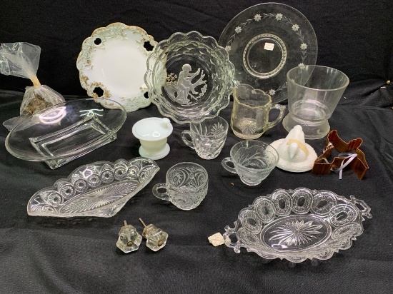 Bryce pickle trays, Cambridge square, mustard jar, pattern glass, Candy bowl