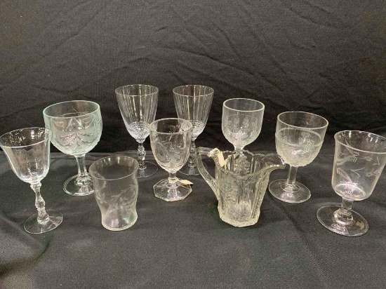 Barberry goblet, Baltimore pear, panel Heather creamer