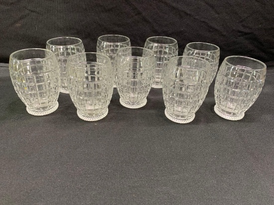 9 Heisey barrel style tumblers