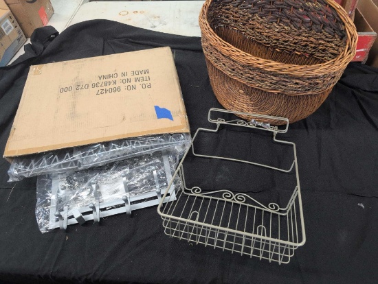 Metal rack, basket and metal hanging organizer