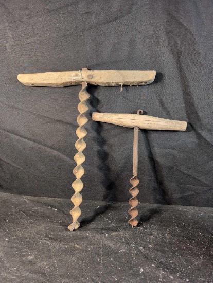 Pair of antique auger bits, one with double chew