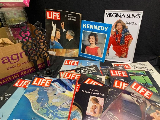 Assorted Historical Life magazines, Kennedy and household items