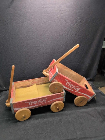 Pair of Coca Cola crate decorative wagons