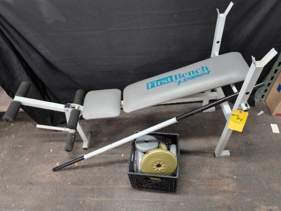 First Bench Stamina weight bench with bar and weights