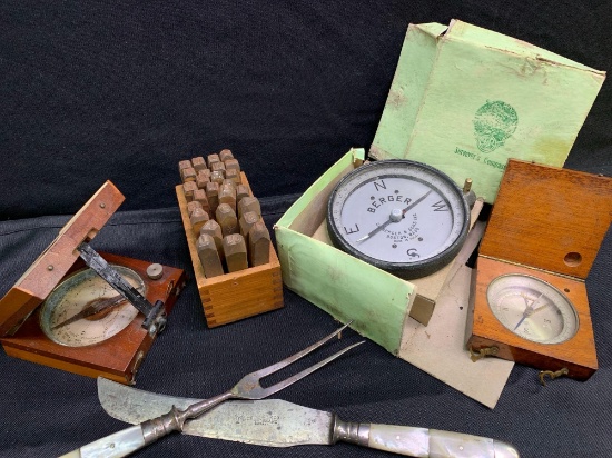Punch stamp letters, early compass, and Berger Gauge
