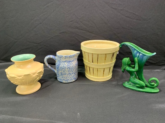 RumRill case, MCM lady cornucopia, spongeware pitcher