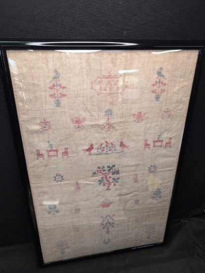 1808 dated M.R.L framed sampler, petit point
