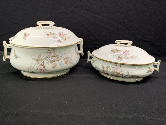 (2) Moss Rose Ironstone covered tureens