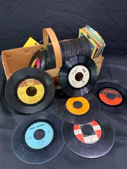Box of 45 records, James Brown, Aretha Franklin, Rolling Stones and more