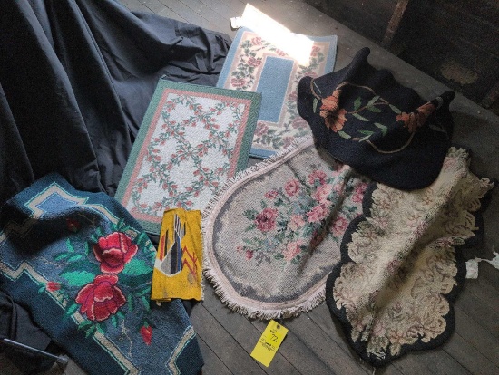 Group of modern and Antique small area rugs, machine and hook style