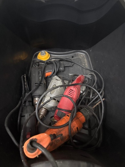 Five totes of hardware and power tools