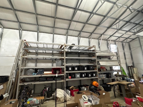 three sections of pallet shelving. two extra uprights.