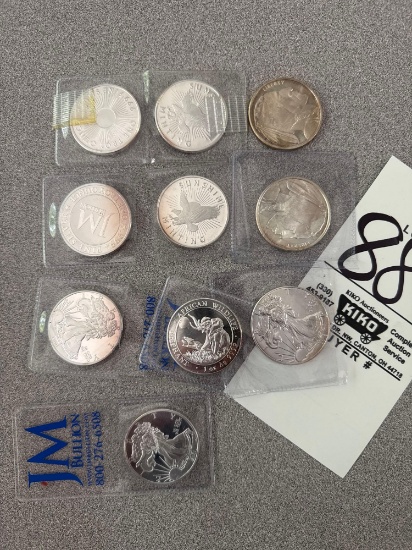 10 assorted 1oz silver rounds