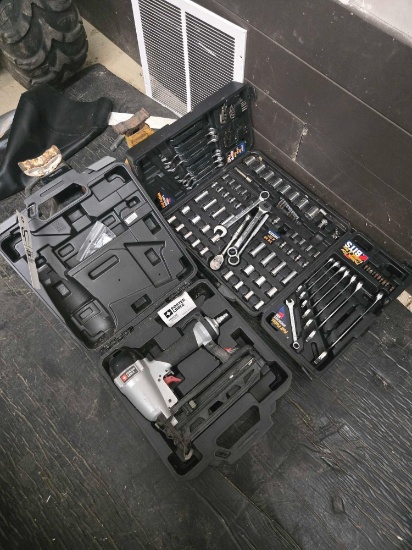 Tool Kit, Porter Cable Nail Gun, 2 Jack Stands