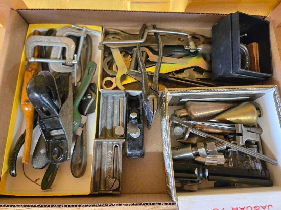 Plum bobs, plane, c clamps, tools