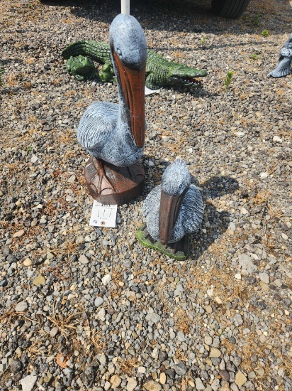 2 Concrete Pelican Statuettes