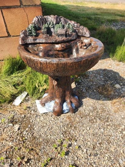 Concrete River Scene Fountain Birdbath