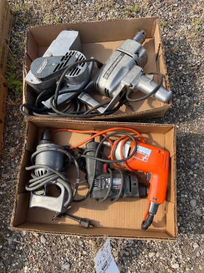 2 Boxes of Assorted Drills & Belt Sander
