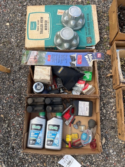 3 Boxes of Mirrors, Hardware, & Assorted Oils