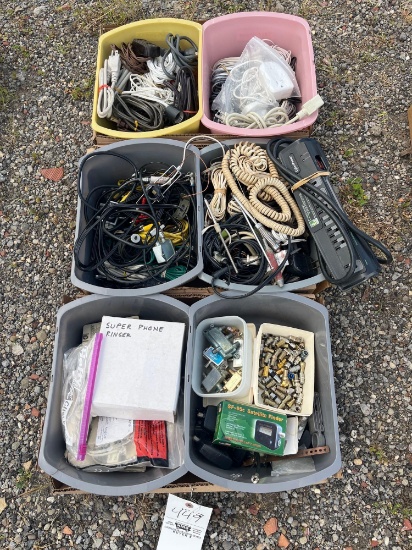 3 Boxes of Telephone Parts, Extension Cords, & Phone Components