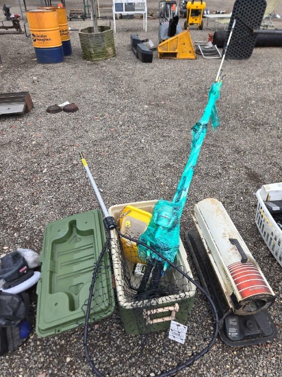 Cooler, net, minnow bucket