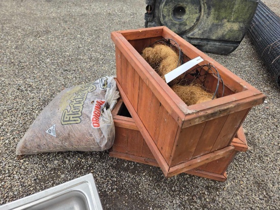 Small Wooden Planters & Mulch Bag