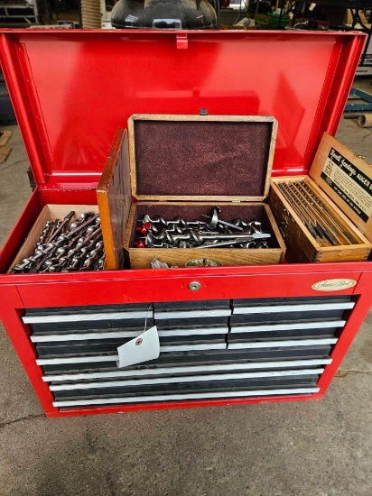 Toolbox with auger bits, chisels, tools