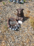 Small Concrete Bear Statuette & Bear Paw Statuette