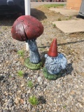 Concrete Mushroom Statuette & Cheeky Gnome Statuette