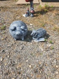 Round Concrete Pig Statuette & Hot Dog Statuette