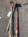 Edger, pick axe and axe