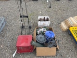 Travel Caddy, Shop Stool, Bottles, & Household Items