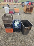 Plastic Crates, Trash Can, & Pump Sprayer
