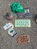 Small Decor, Vintage License Plate, & Oil Lamp Base