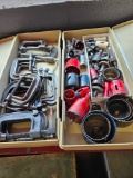 2 boxes c clamps and hole saws