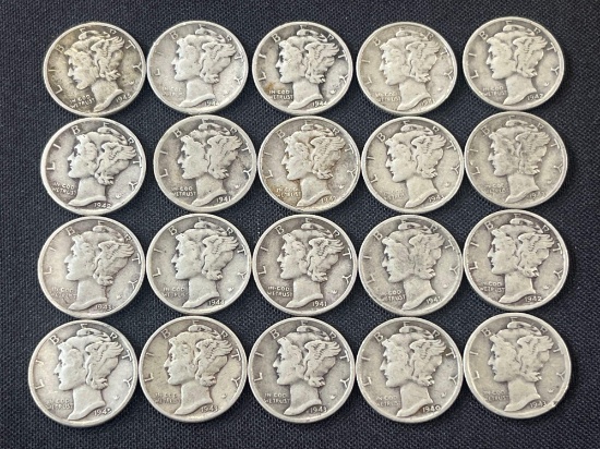 (20) 1940s Mercury Dimes