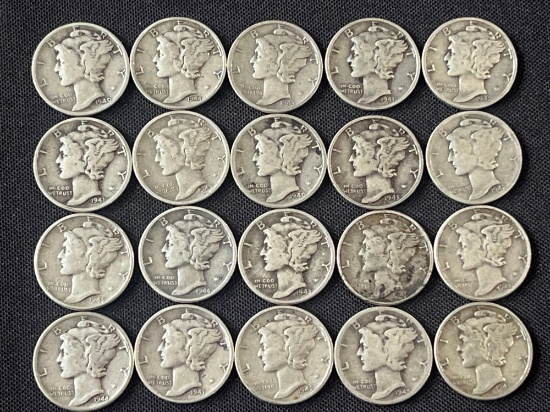 (20) 1940s Mercury Dimes