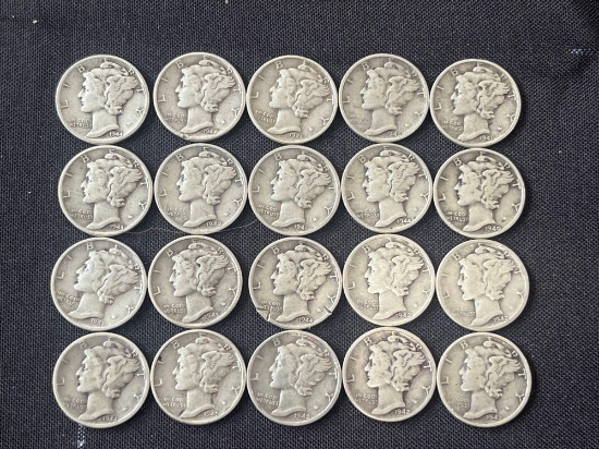 (20) 1940s Mercury Dimes