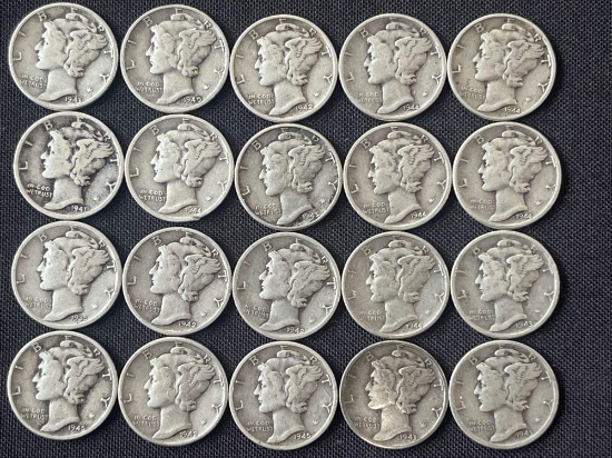 (20) 1940s Mercury Dimes