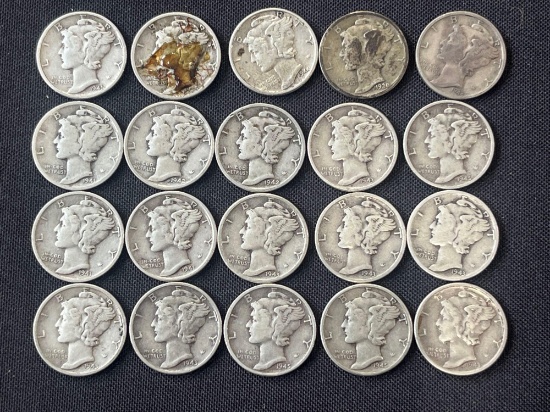 (20) 1940s Mercury Dimes