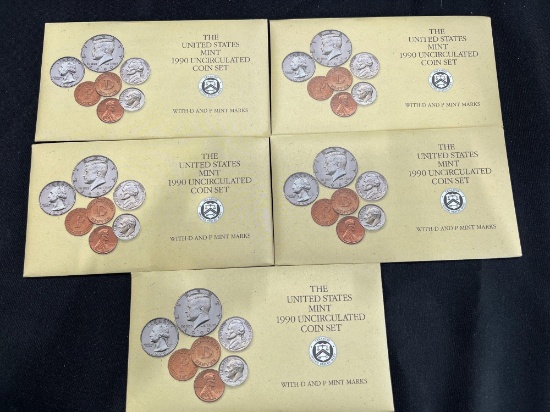 (5) 1990 U.S. Mint Uncirculated Coin Sets