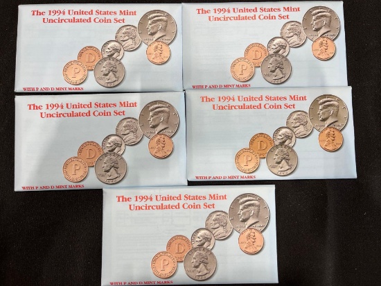 (5) 1994 U.S. Mint Uncirculated Coin Sets