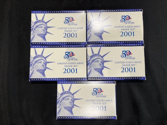 (5) 2001 United States Mint Proof Sets