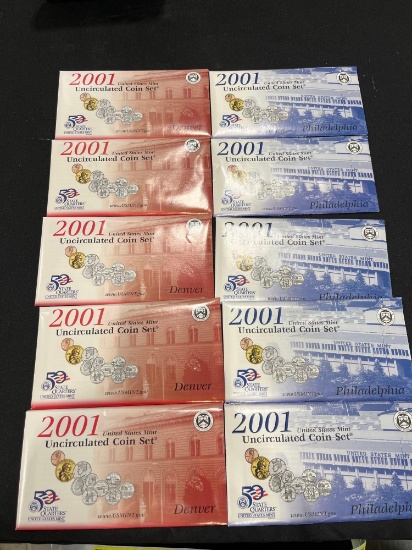 (10) 2001 Philadelphia and Denver Uncirculated Coin Sets