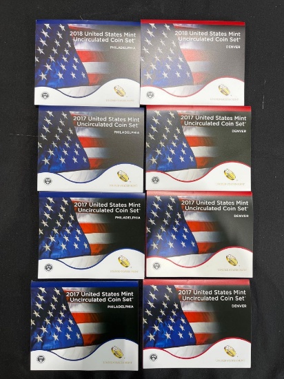 (8) 2017-2018 P and D U.S. Mint Uncirculated Coin Sets