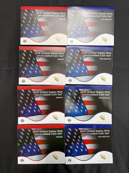 (8) 2014-2016 P and D U.S. Mint Uncirculated Coin Sets